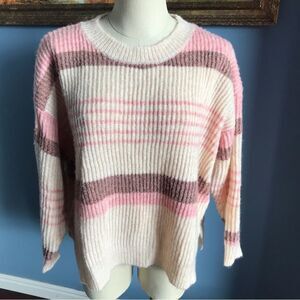 NWOT Lush cream/pink striped asymmetric boxy fit oversized sweater size M